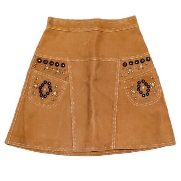 Coach High Waist Lamb Suede A-Line Skirt Embellished Rodeo Made In Italy 2 - Picture 1 of 6